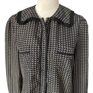 Karl Lagerfeld Inspired Pleated Ribbon Trimmed Cropped Blouse